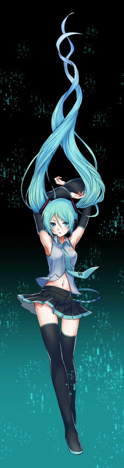 hatsune_miku headphones thighhighs tsukasa_kinako vocaloid