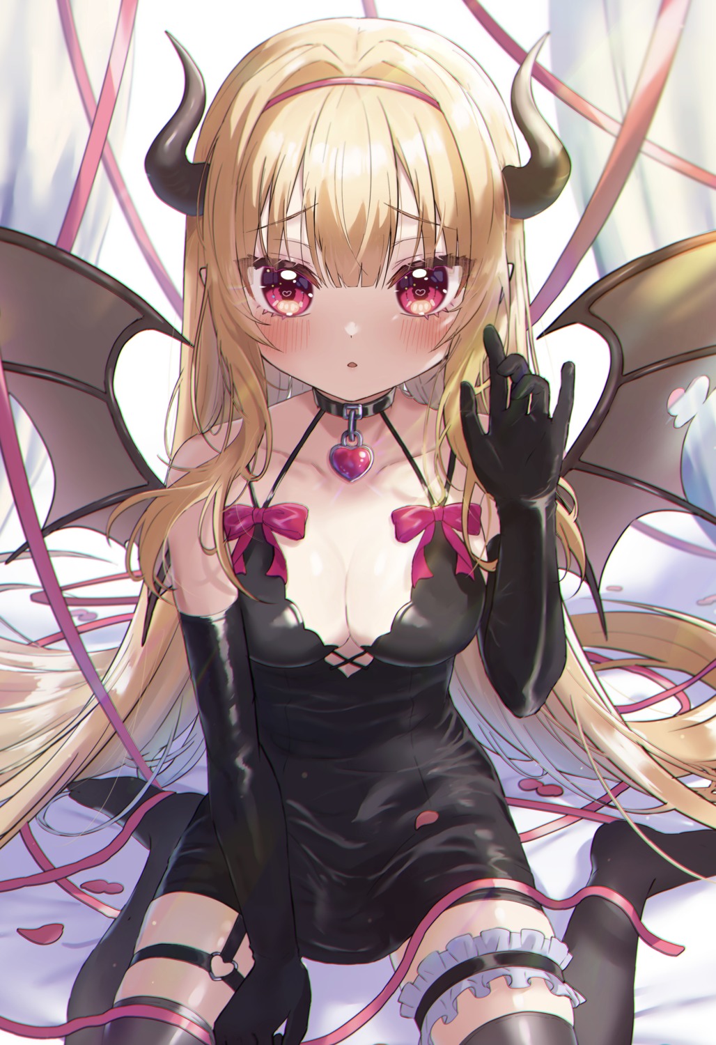 dress garter horns no_bra pointy_ears shinzousan thighhighs wings