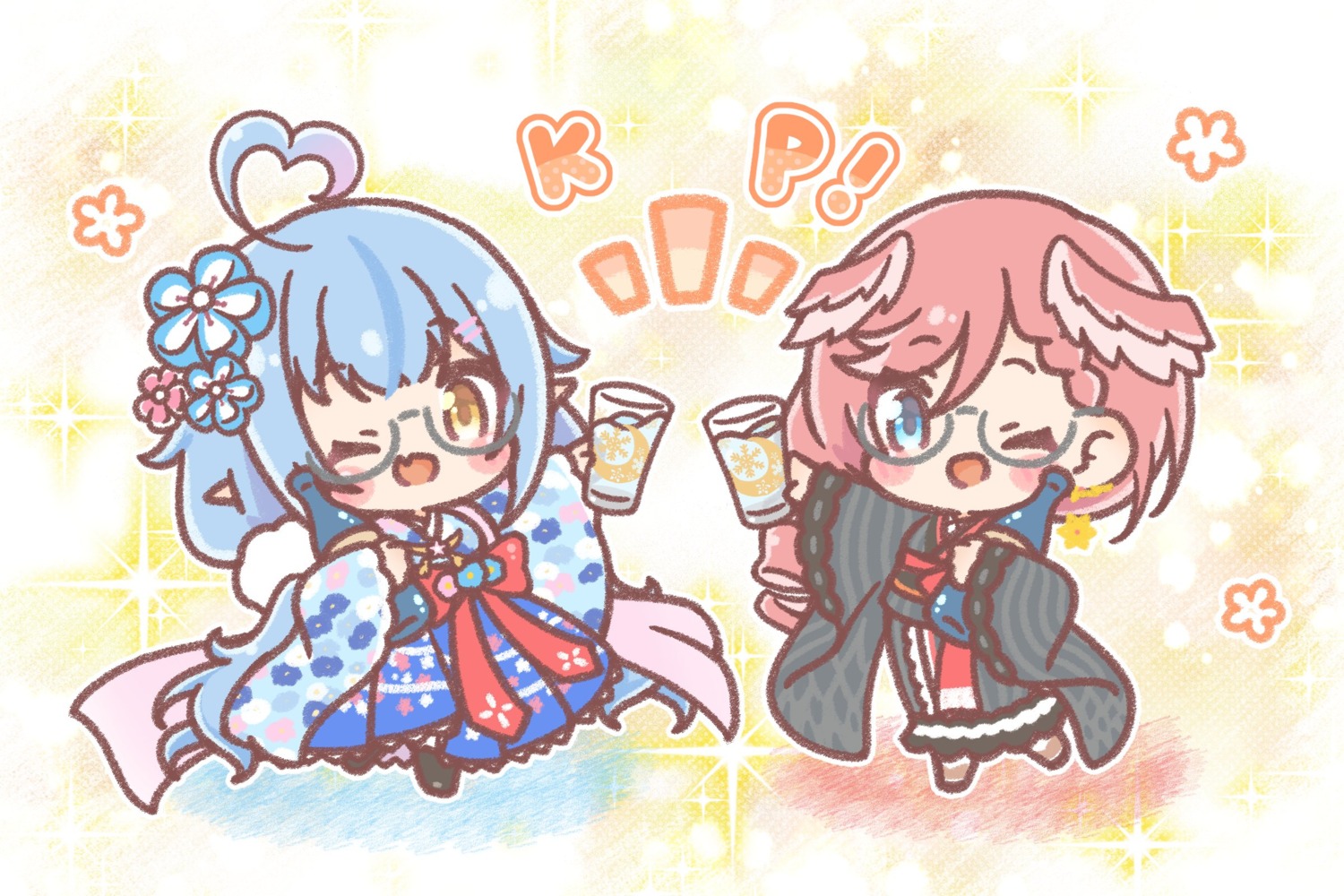 chibi elf hololive lolita_fashion megane mitarashi_neko pointy_ears takane_lui wa_lolita wings yukihana_lamy