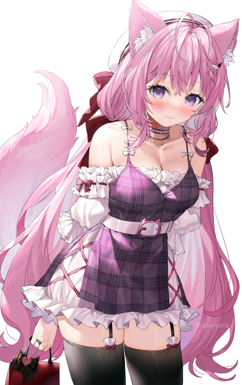 animal_ears dress hakui_koyori hololive stockings tail thighhighs yana_mori