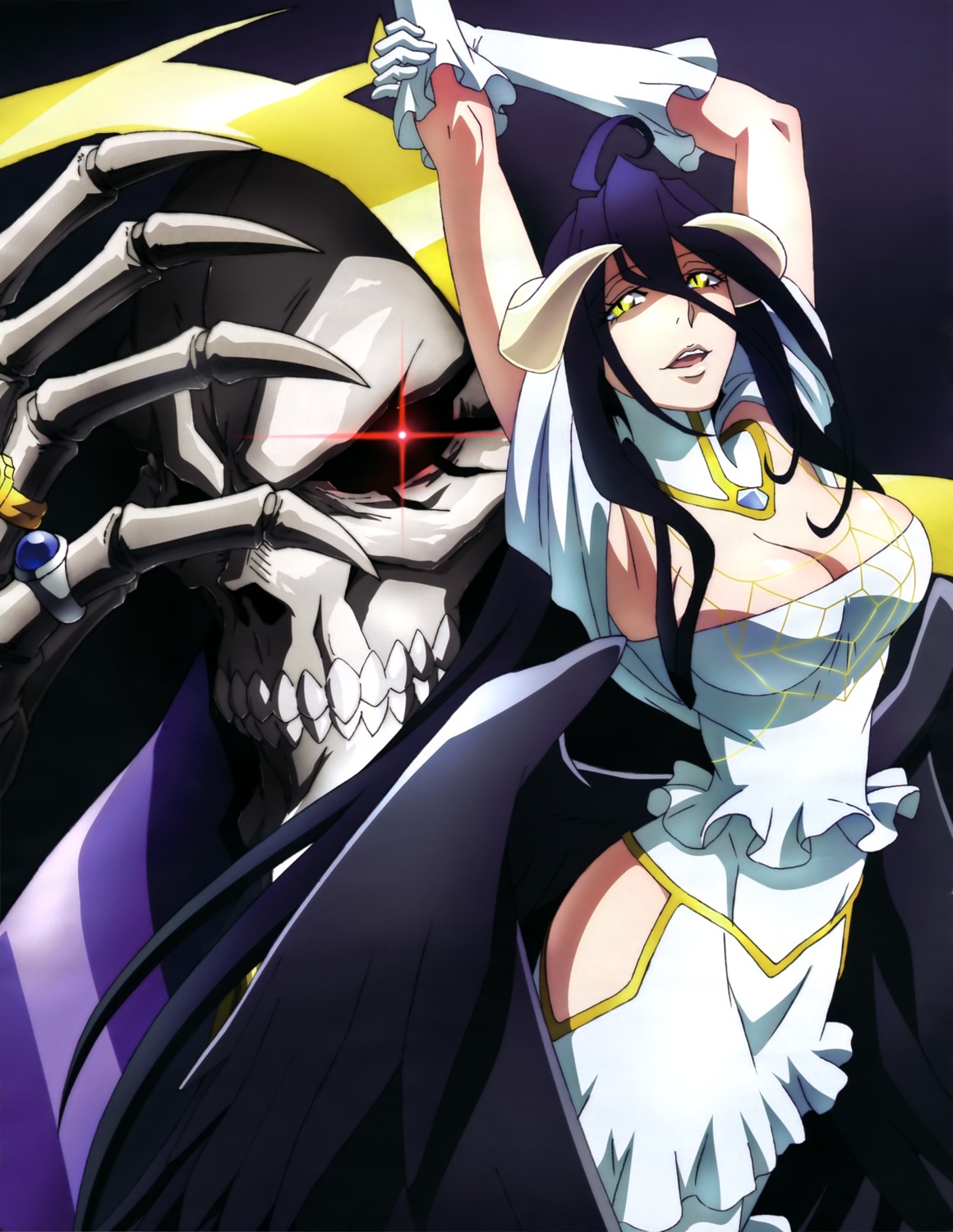 albedo_(overlord) cleavage dress horns momonga_(overlord) overlord wings