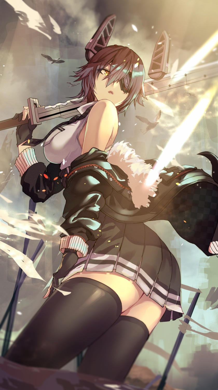 eyepatch fujita_(condor) kantai_collection sword tenryuu_(kancolle) thighhighs wet