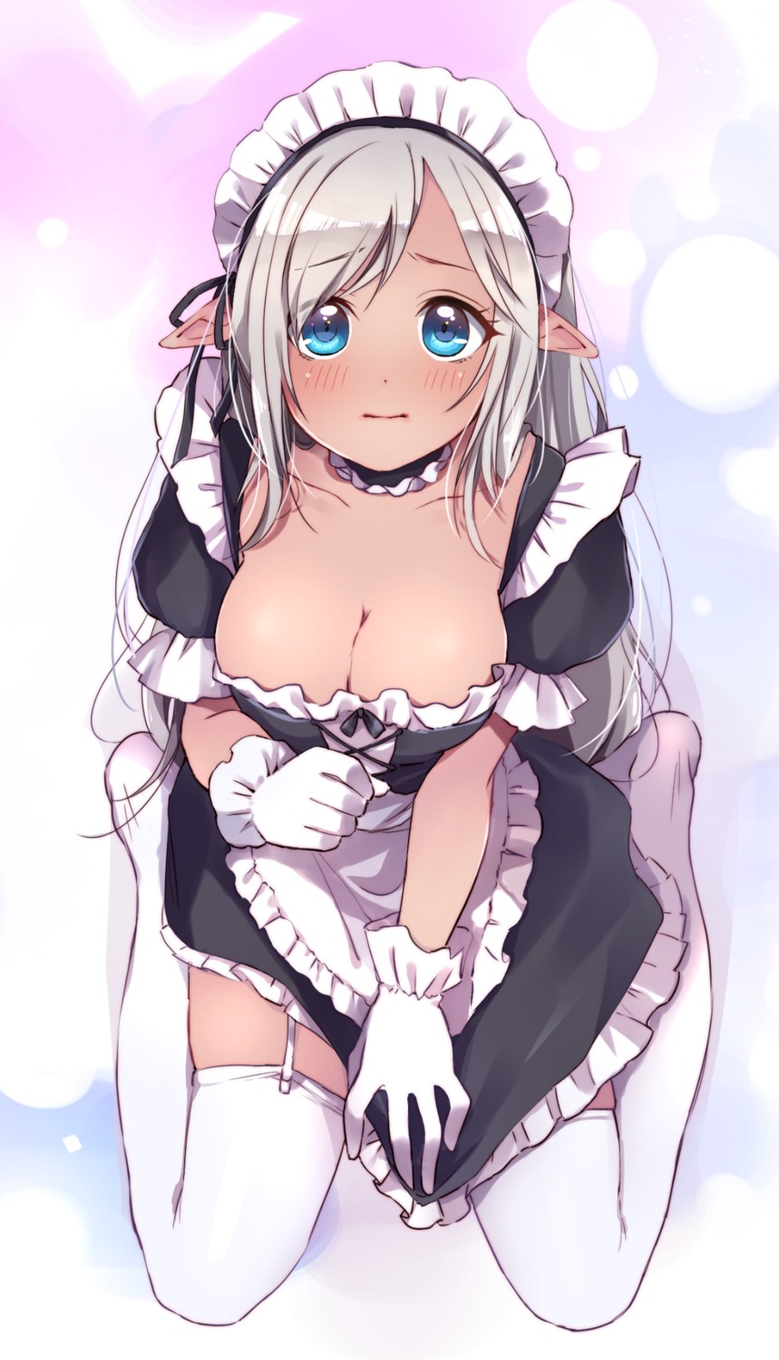 cleavage maid pointy_ears stockings thighhighs vanilla_(miotanntann)