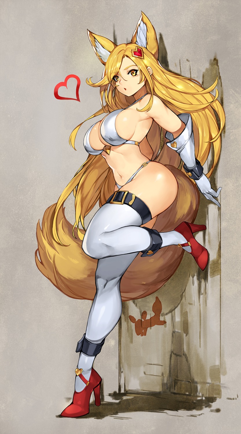 animal_ears bikini cleavage gurimjang heels kitsune swimsuits tail thighhighs