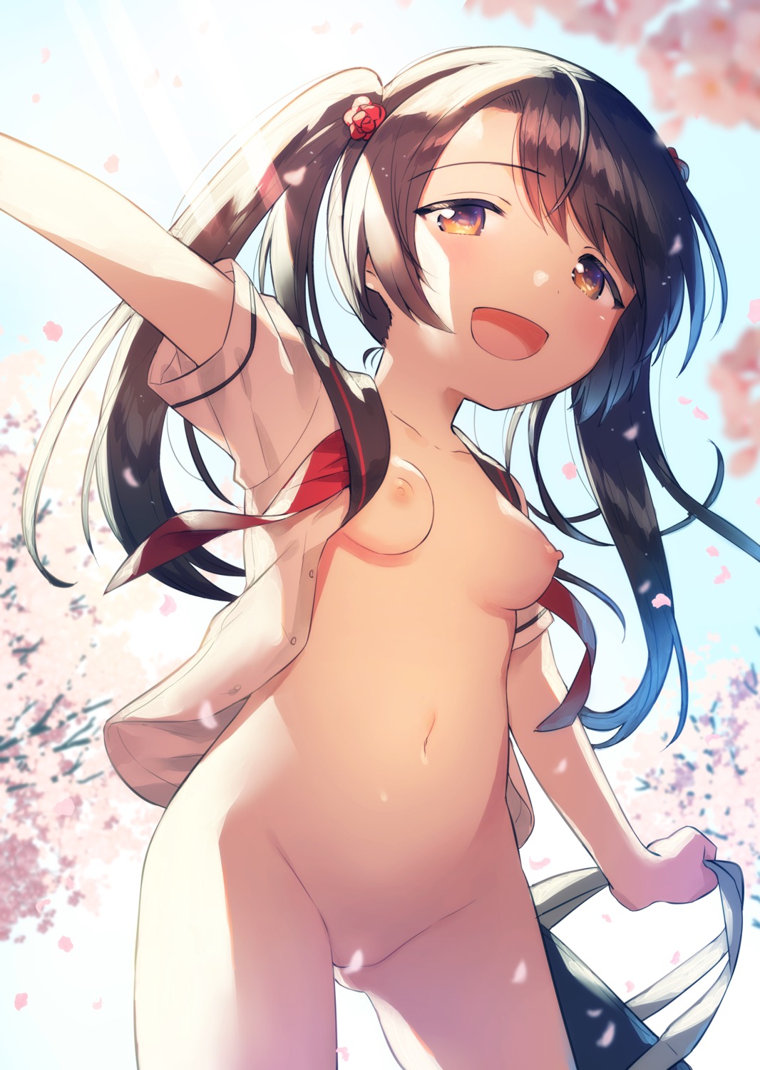 bottomless breasts censored ichihaya loli nipples no_bra open_shirt seifuku