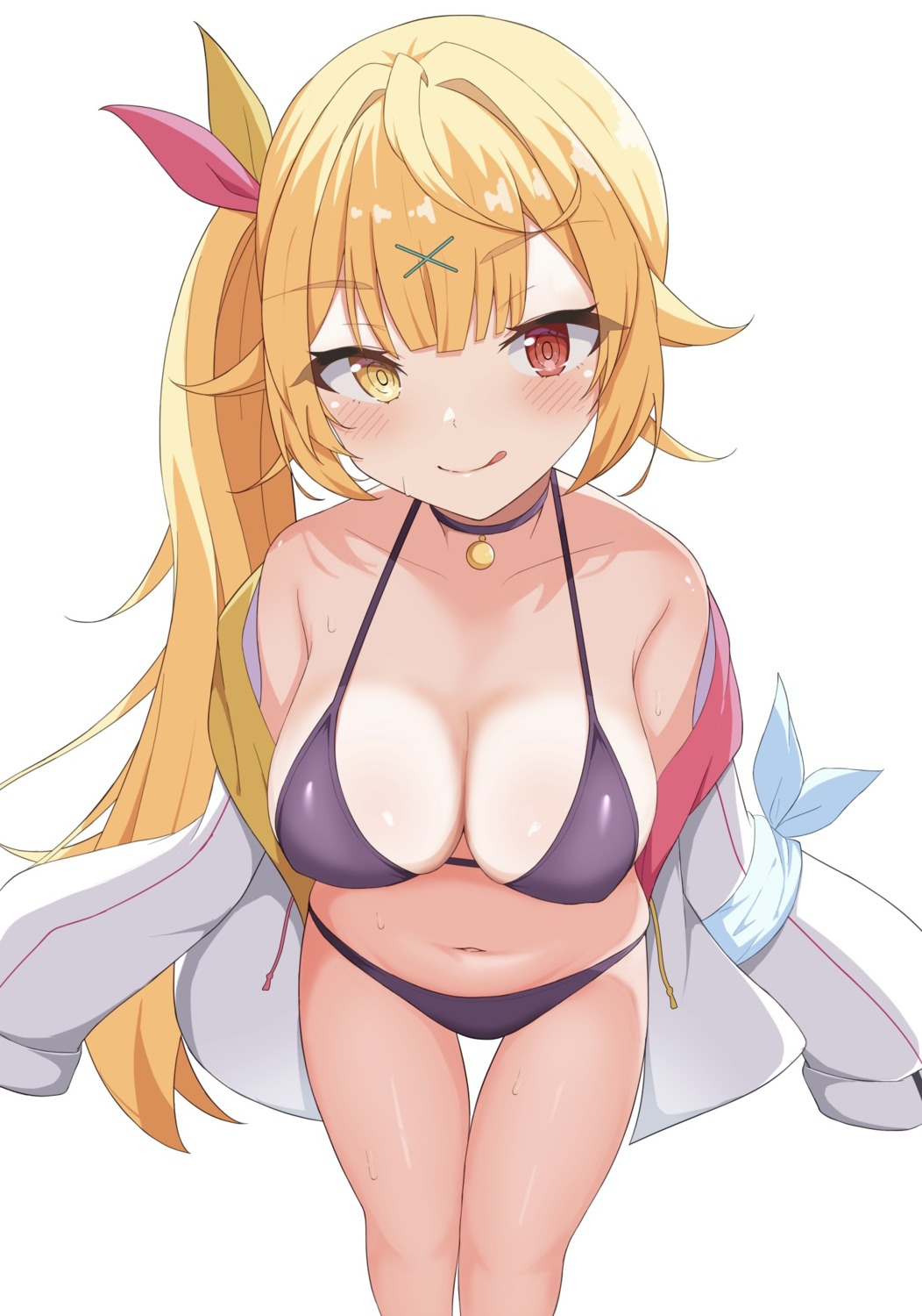 bikini heterochromia hoshikawa_sara hukigen_dadada nijisanji open_shirt swimsuits