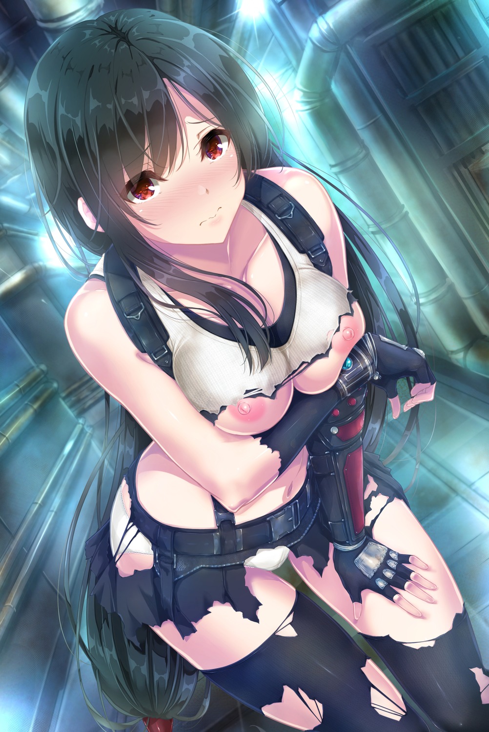 breast_hold cameltoe final_fantasy final_fantasy_xii nipples no_bra pantsu thighhighs tifa_lockhart toenketsu torn_clothes