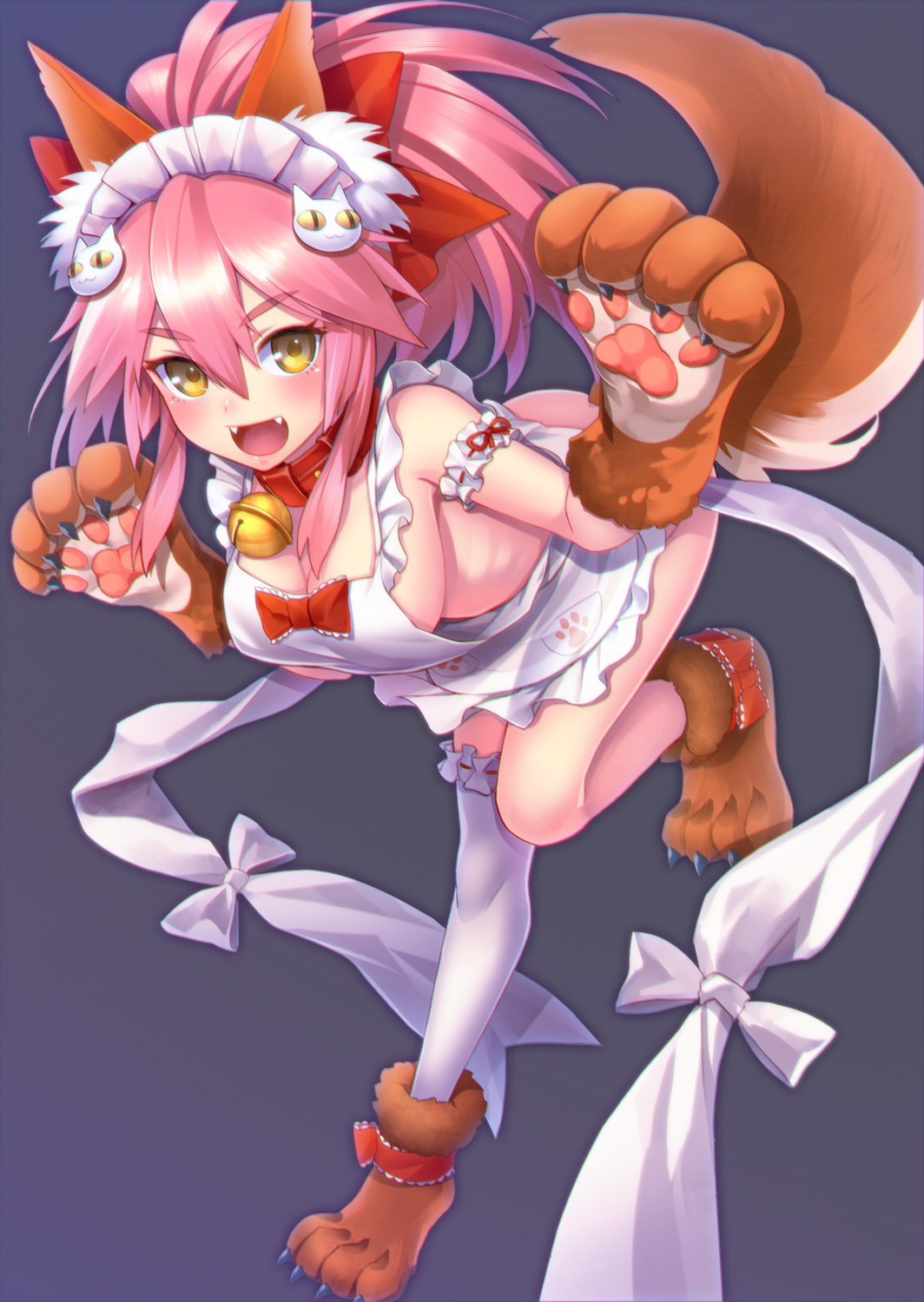 animal_ears fate/grand_order kitsune naked_apron pantsu_majirou tail tamamo_cat thighhighs
