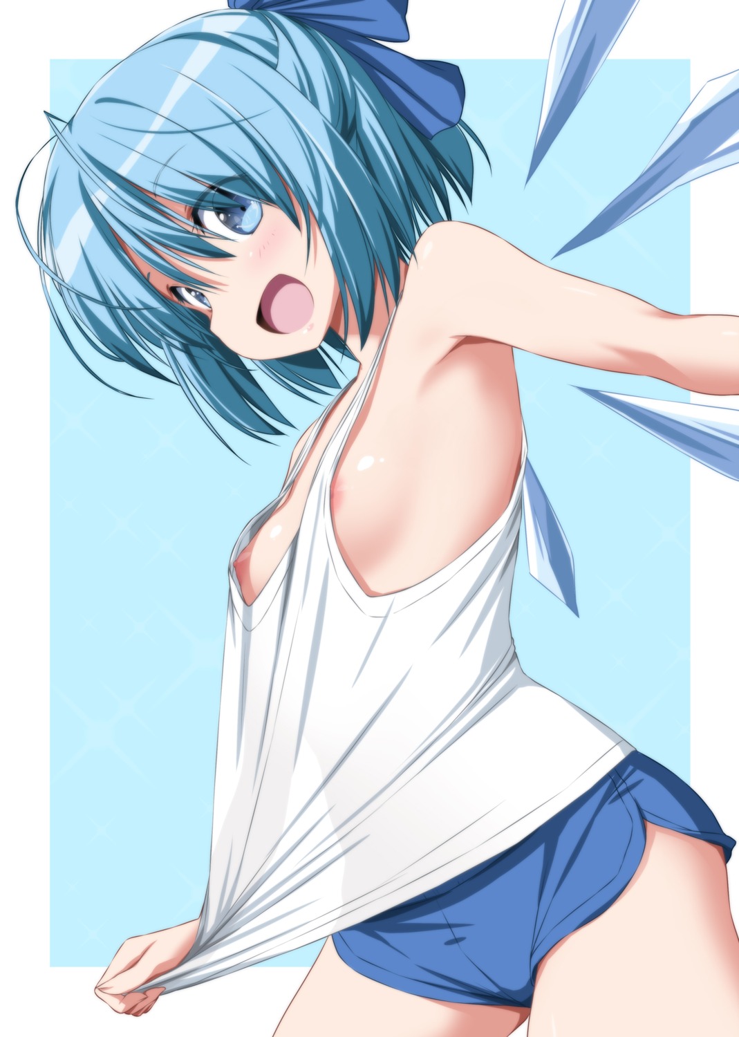 cirno nipple_slip nipples no_bra nori_tamago touhou wings