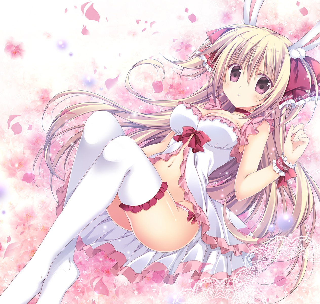 animal_ears bunny_ears cleavage korie_riko lingerie pantsu thighhighs