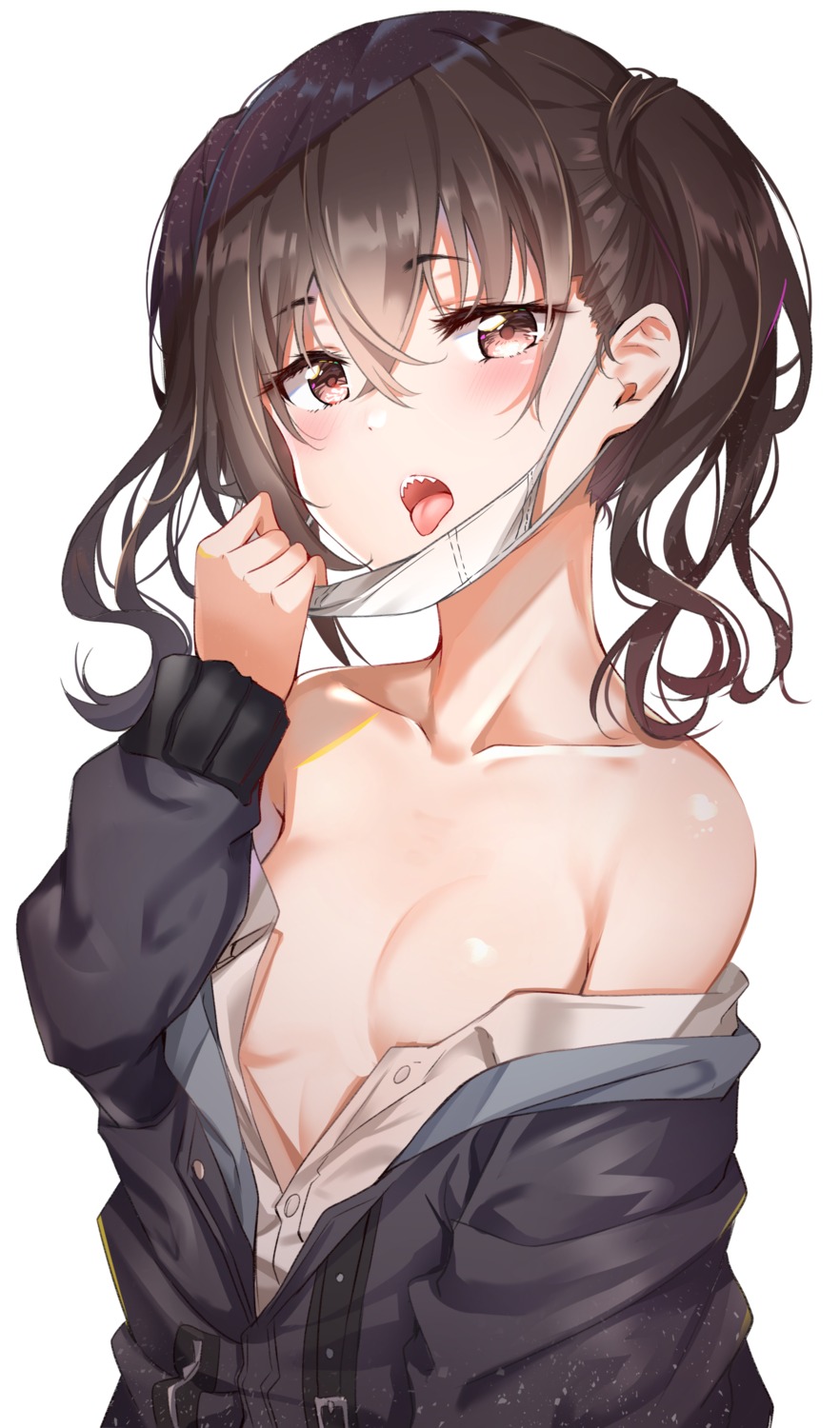 breast_hold no_bra open_shirt seifuku sunazuka_akira sunhyun the_idolm@ster the_idolm@ster_cinderella_girls