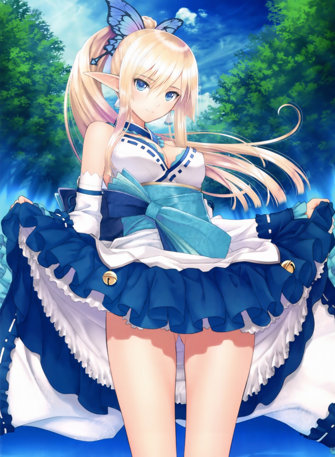 cleavage dress kirika_towa_alma pointy_ears shining_resonance skirt_lift tony_taka