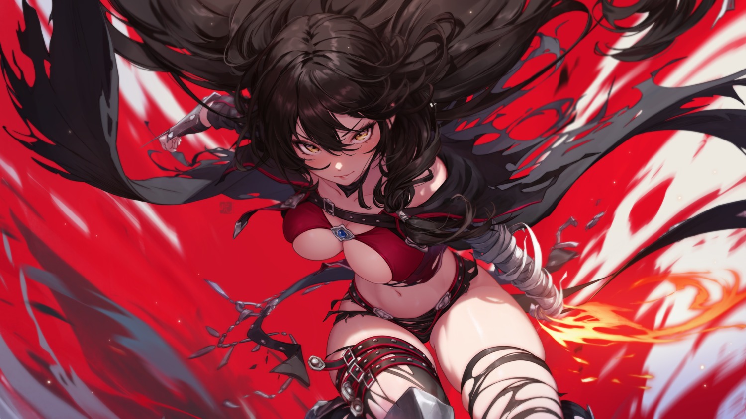 bandages garter mitsu_(mitsu_art) no_bra tales_of tales_of_berseria thighhighs torn_clothes velvet_crowe