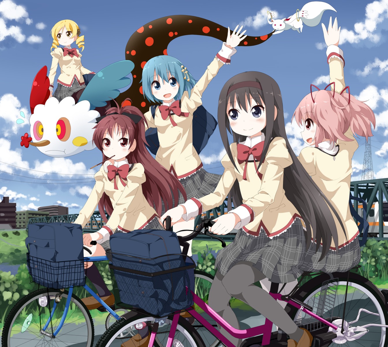 akemi_homura charlotte_(madomagi) kaname_madoka kyubey mahou_shoujo_madoka_magica miki_sayaka pantyhose sakura_kyouko seifuku tomoe_mami tsurukou wings