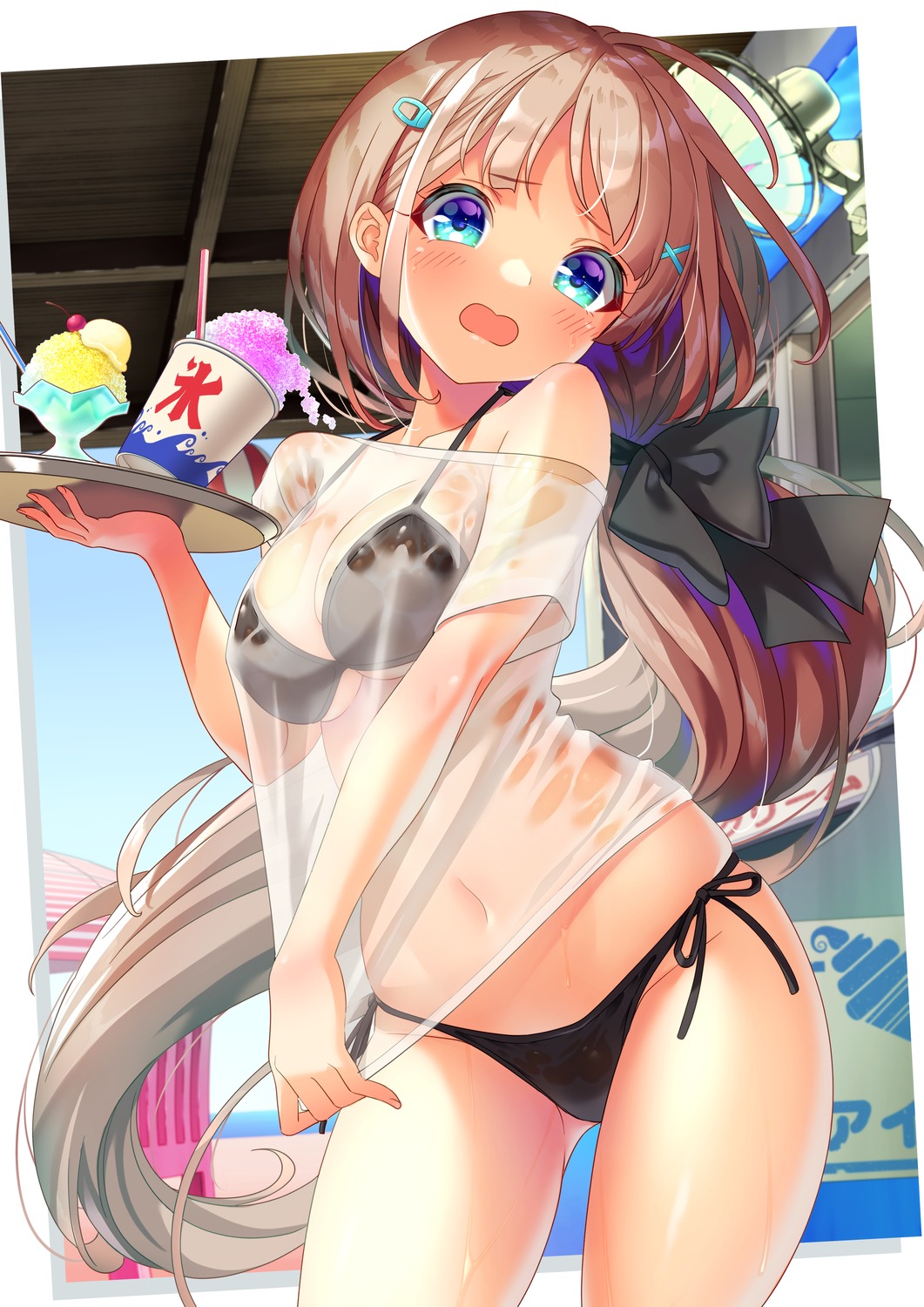 bikini see_through swimsuits waitress wet wet_clothes yoko-ya_manjirou