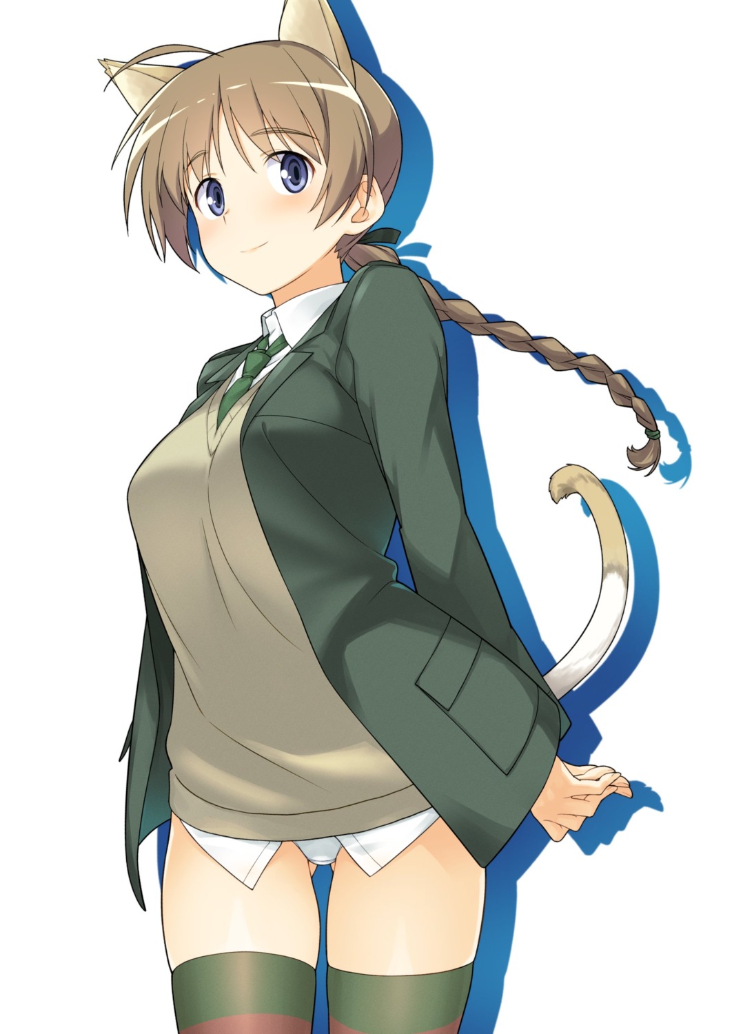 animal_ears lynette_bishop nekomimi pantsu seifuku strike_witches sweater tagme tail thighhighs