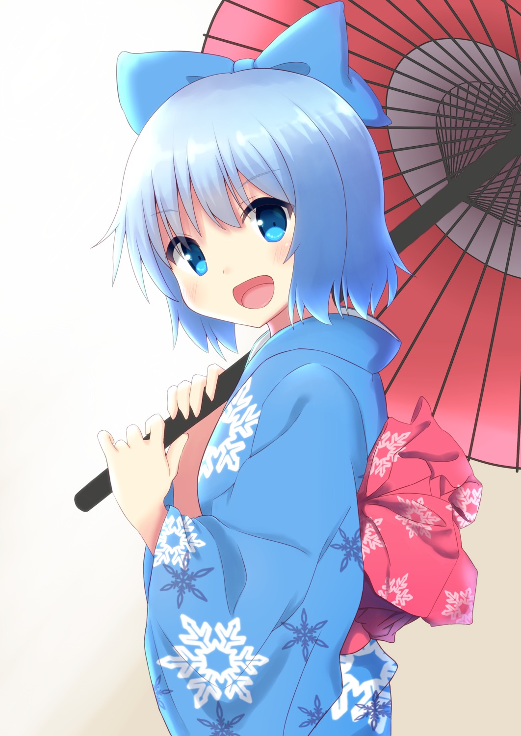 cirno kimono negishio touhou umbrella