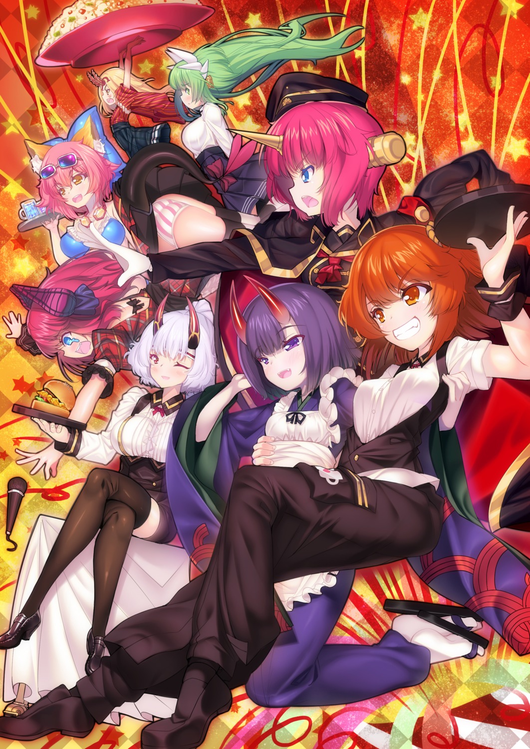 animal_ears ass elizabeth_bathory fate/grand_order frankenstein's_monster_(fate) fujimaru_ritsuka_(female) heels horns ibaraki_douji_(fate/grand_order) japanese_clothes kiyohime_(fate/grand_order) maid megane pantsu shimapan shuten_douji_(fate/grand_order) tail tamamo_no_mae tattoo thighhighs tomoe_gozen_(fate/grand_order) tonchan wa_maid