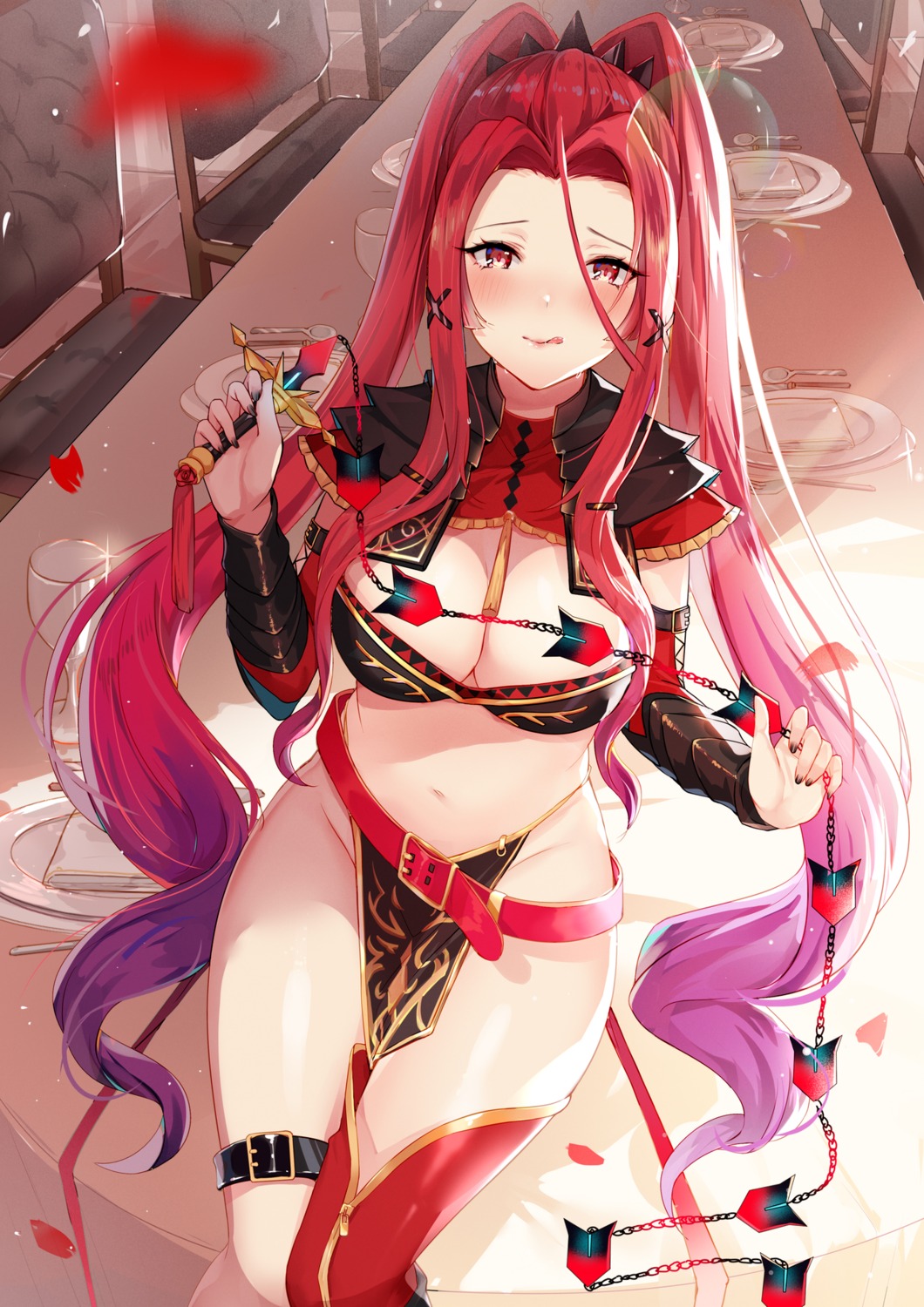 #compass armor bikini_armor garter hum_(ten_ten) thighhighs weapon