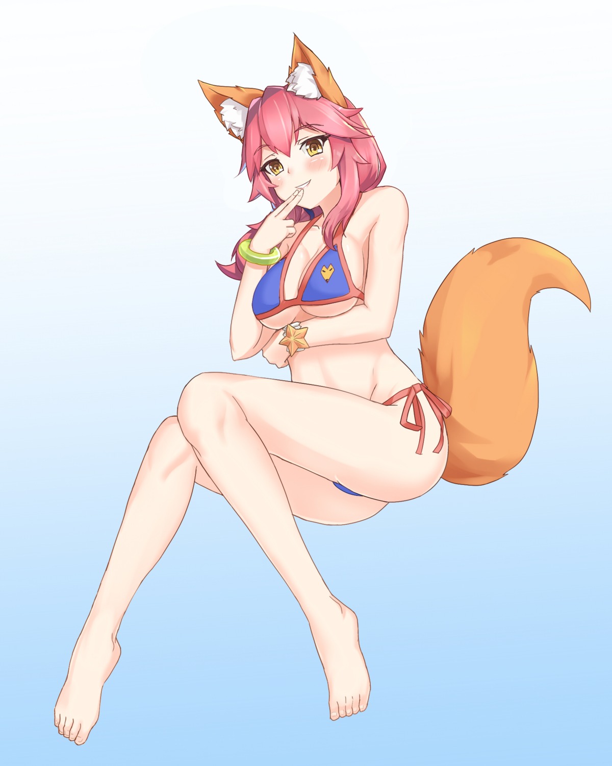 animal_ears bikini fate/grand_order feet kitsune muji_(majunduo) swimsuits tail tamamo_no_mae thong