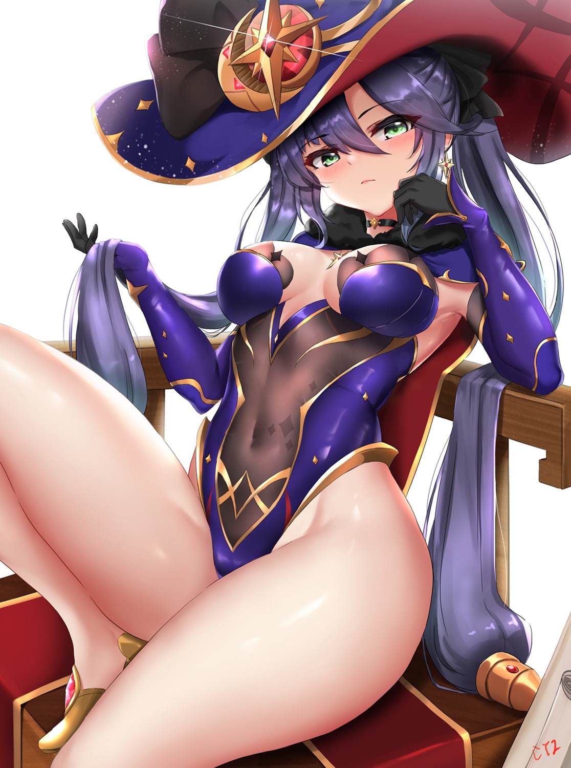 cyicheng genshin_impact mona_megistus no_bra witch