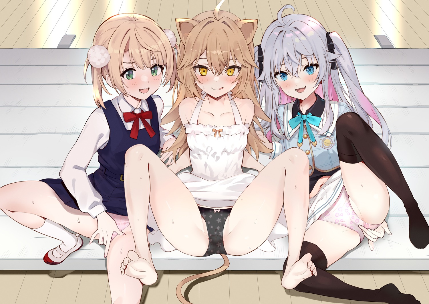 animal_ears cameltoe crossover indie_virtual_youtuber kagura_nana loli masturbation nanakagu_karatou_ch pantsu pukara rurudo_lion seifuku shigure_ui_(vtuber) skirt_lift tail thighhighs thong