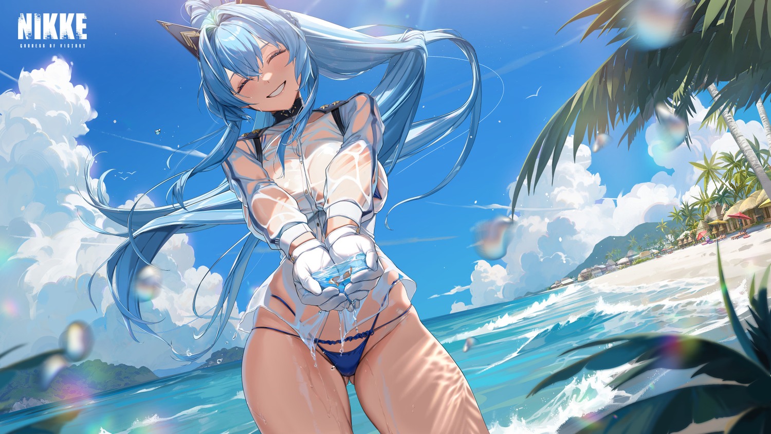bikini helm_(nikke) nikke_the_goddess_of_victory pinkmill see_through swimsuits thong uniform wallpaper wet wet_clothes