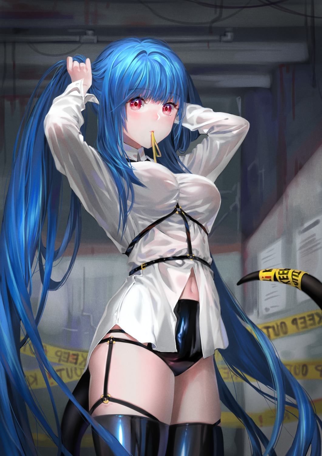 dizzy dress_shirt guilty_gear oohhya pantsu see_through stockings tail thighhighs