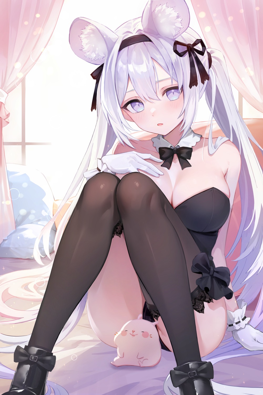 animal_ears leotard no_bra saya_kuroha thighhighs