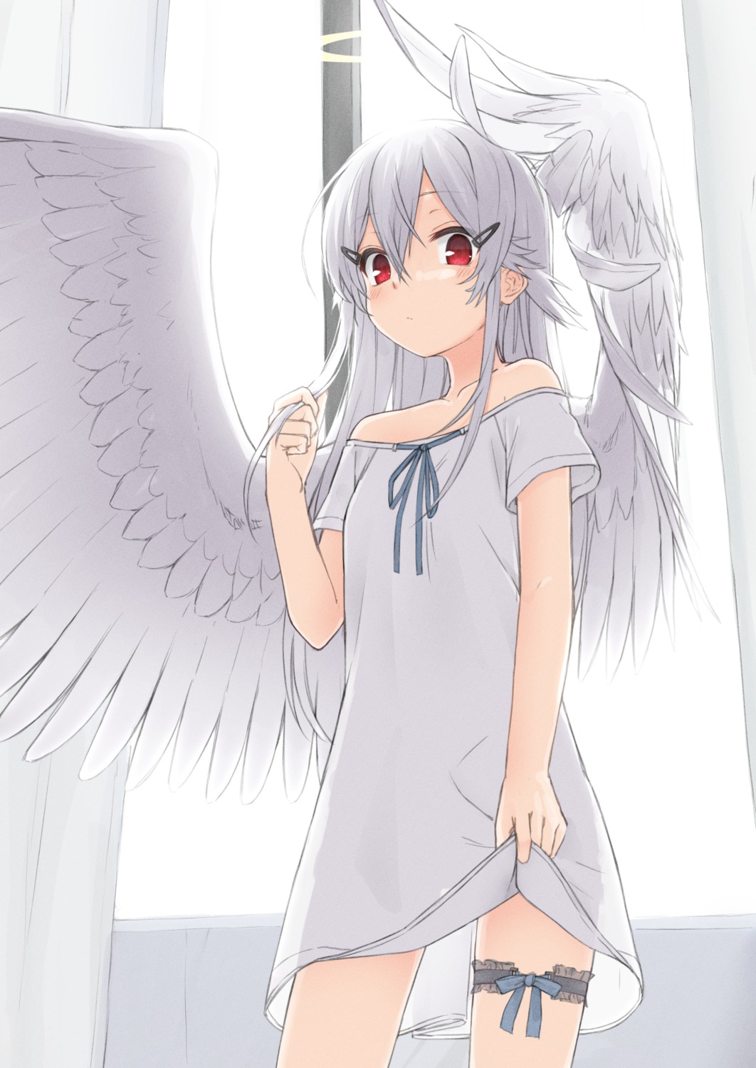 angel dress garter kawama_hidesuke see_through skirt_lift wings