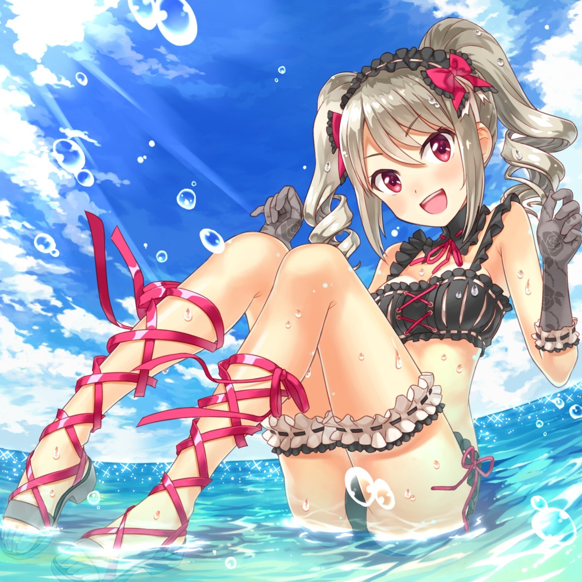 bikini buntan cleavage garter gothic_lolita kanzaki_ranko lolita_fashion swimsuits the_idolm@ster the_idolm@ster_cinderella_girls wet