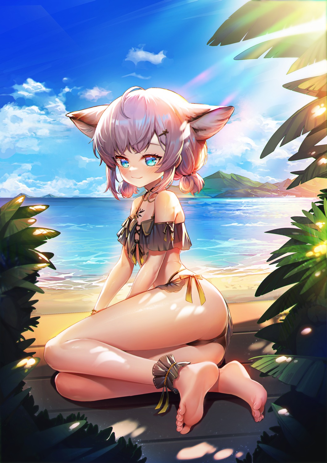 animal_ears arknights ass bikini feet manic sussurro_(arknights) swimsuits thong