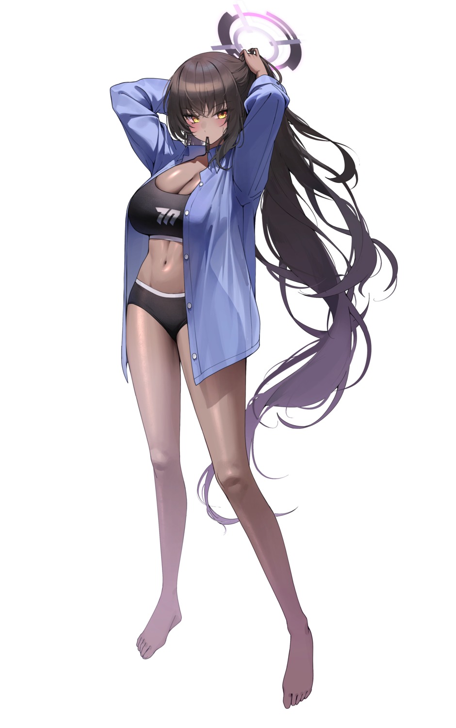 blue_archive bra dress_shirt halo kakudate_karin open_shirt pantsu sbgu see_through