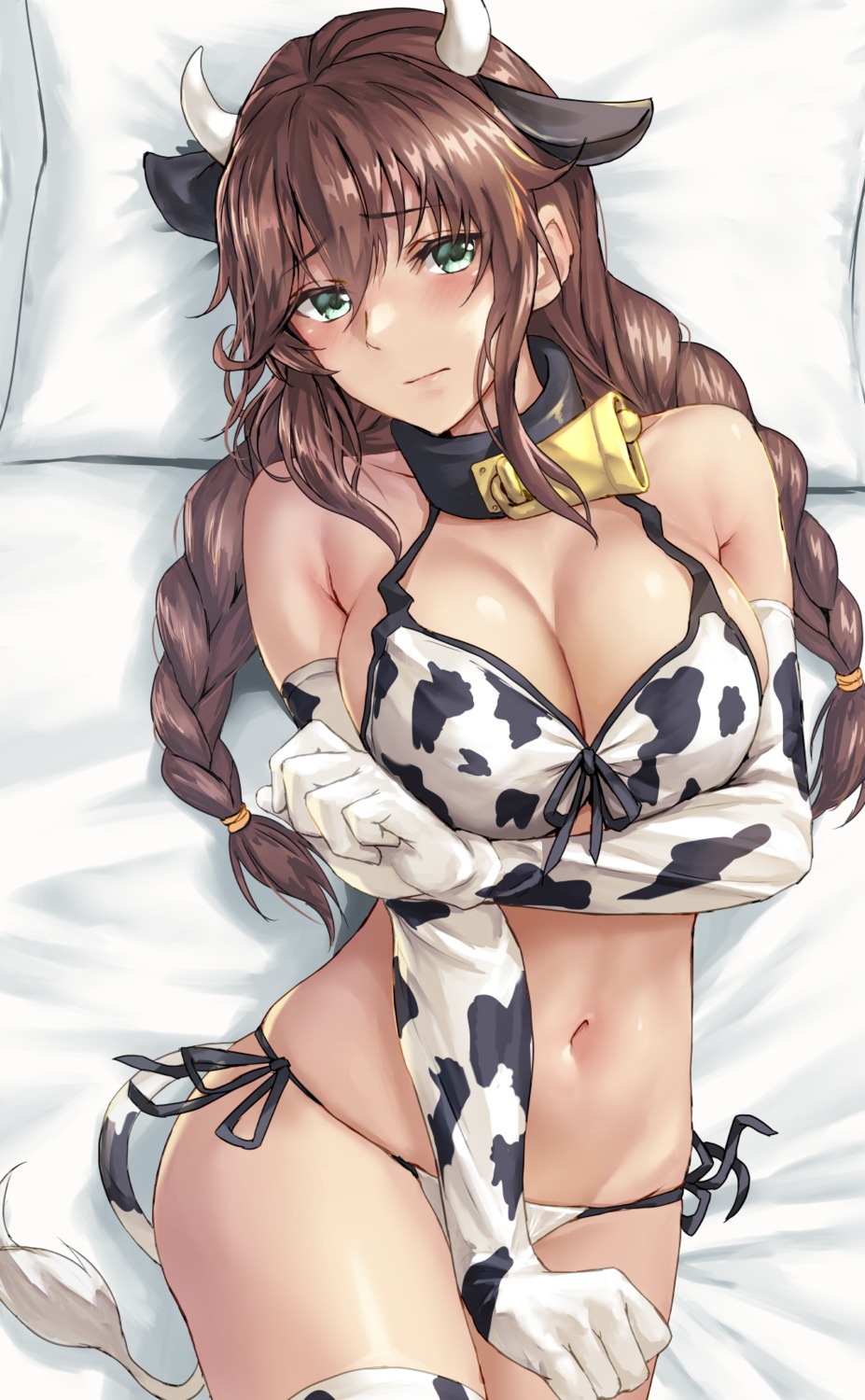 animal_ears bikini breast_hold horns kantai_collection kokuzou noshiro_(kancolle) swimsuits tail thighhighs