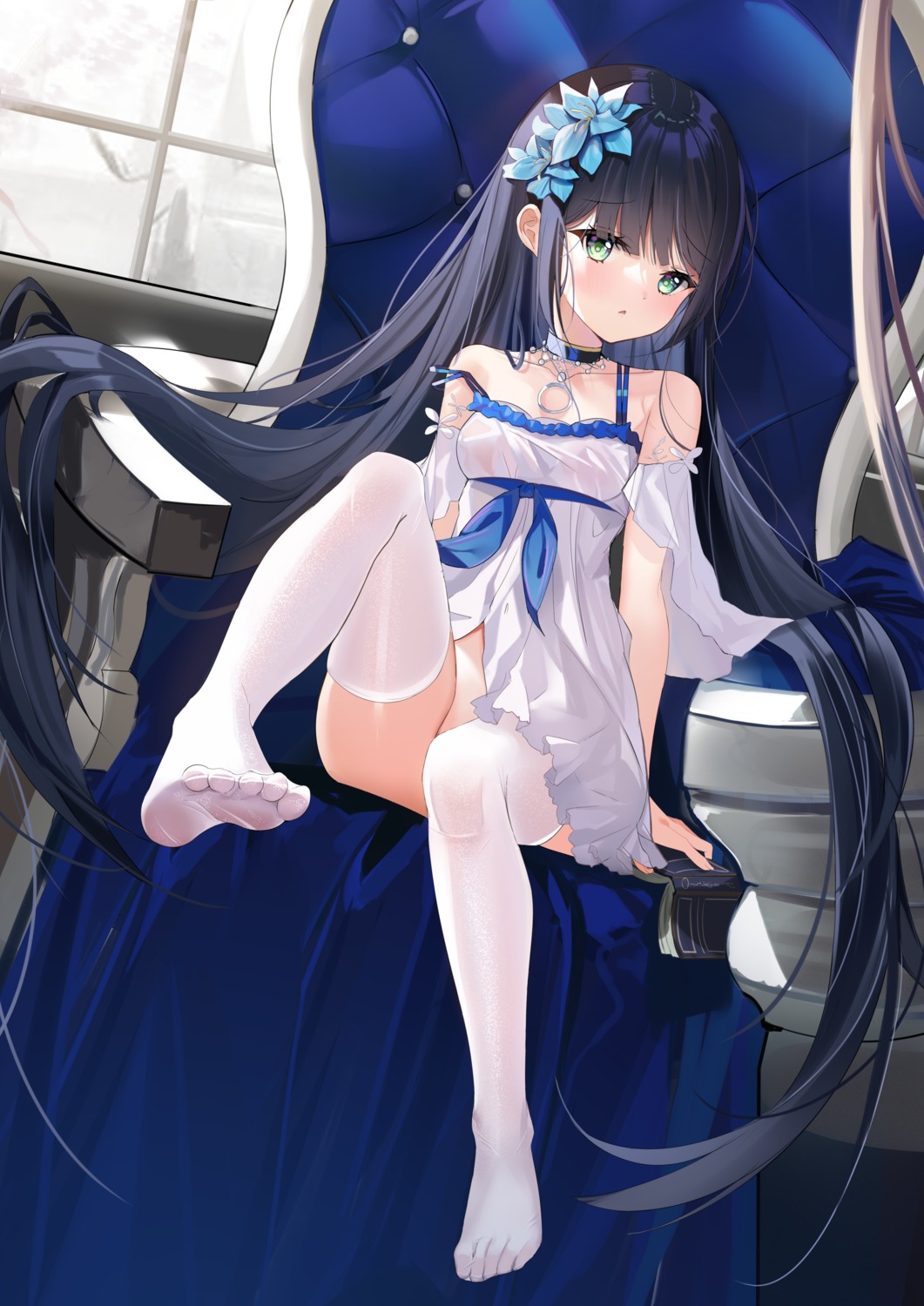 dress feet no_bra nopan see_through skirt_lift thighhighs zhongwu_chahui