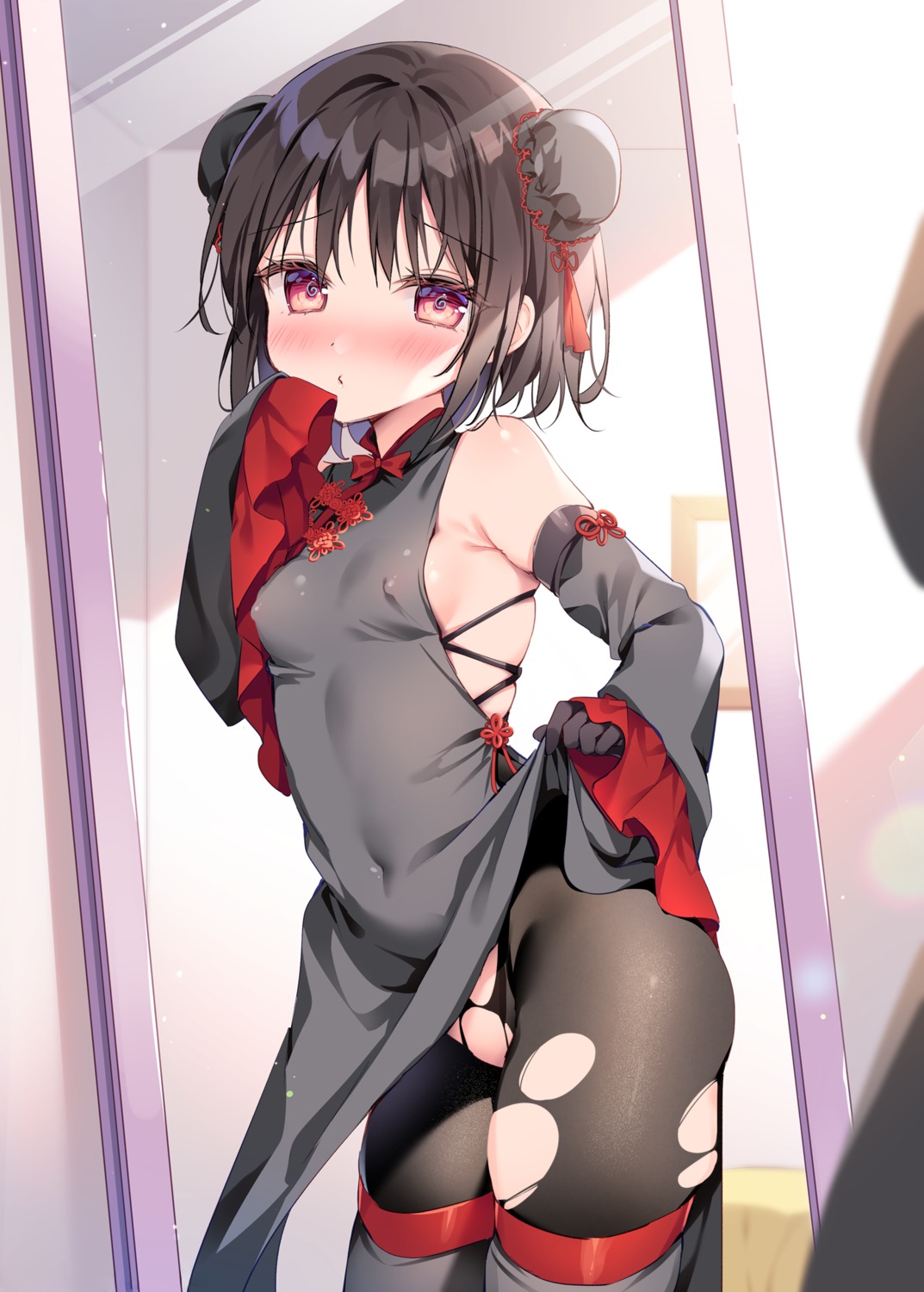 chinadress detexted erect_nipples loli no_bra nopan pantyhose see_through shikitani_asuka skirt_lift thighhighs torn_clothes