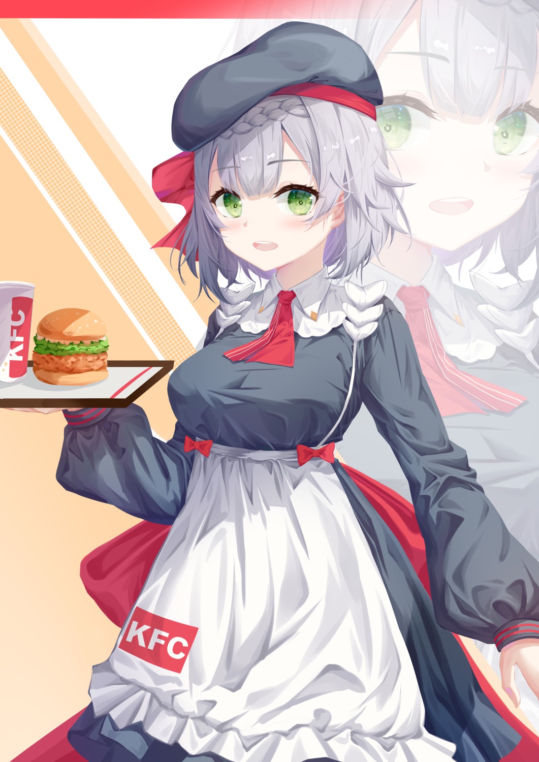 genshin_impact kentucky_fried_chicken noelle_(genshin_impact) pai_daxing waitress