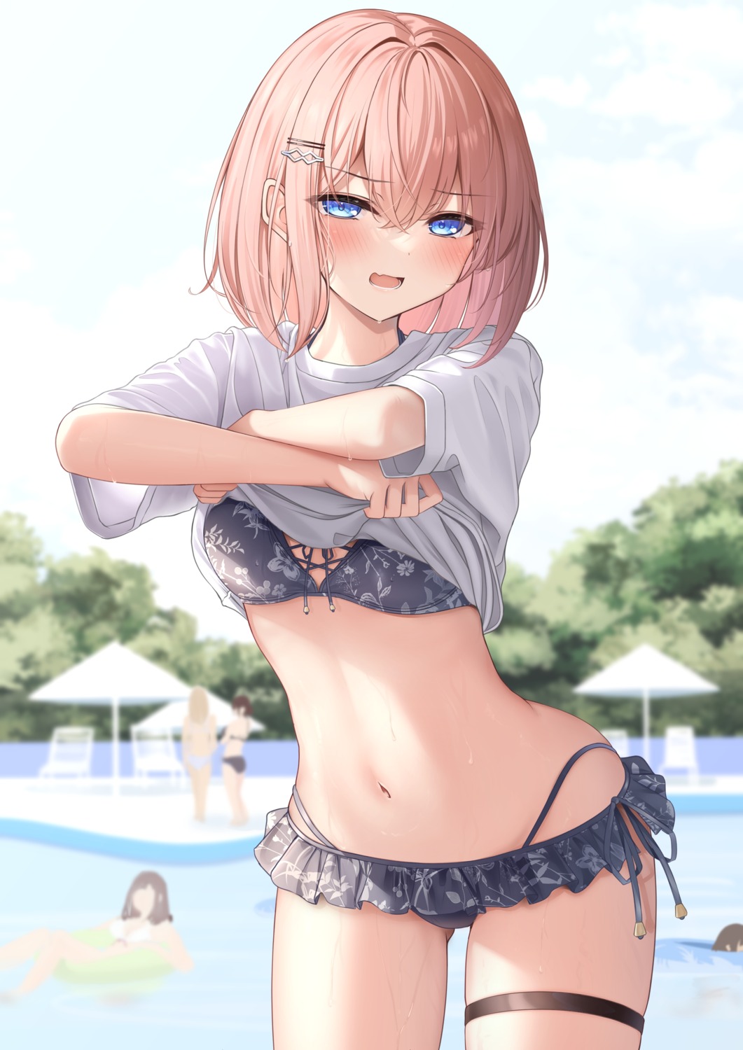 bikini garter monaka_curl shirt_lift swimsuits undressing wet