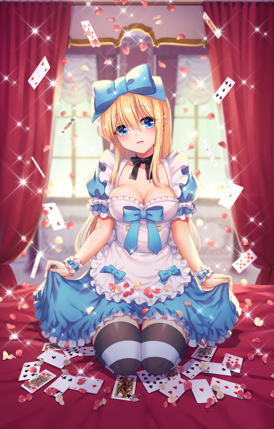 alice alice_in_wonderland cleavage hoshina_meito skirt_lift thighhighs