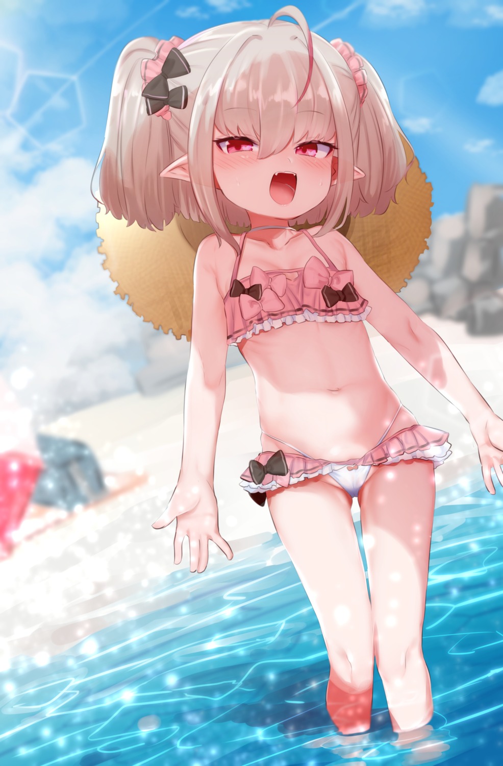 bikini cameltoe cleavage kio_(yumekuikio) loli makaino_ririmu nijisanji nijisanji_gamers pointy_ears swimsuits wet