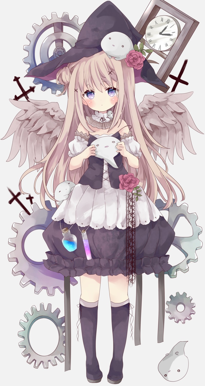 dress tsukiyo_(skymint) wardrobe_malfunction wings witch