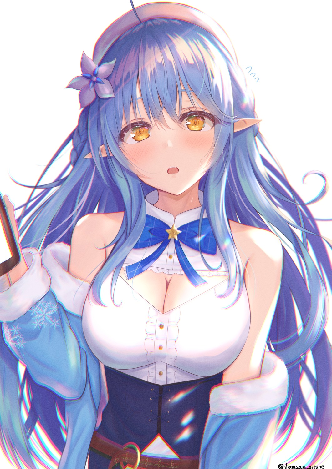 cleavage elf hololive pointy_ears tansan_gitune yukihana_lamy