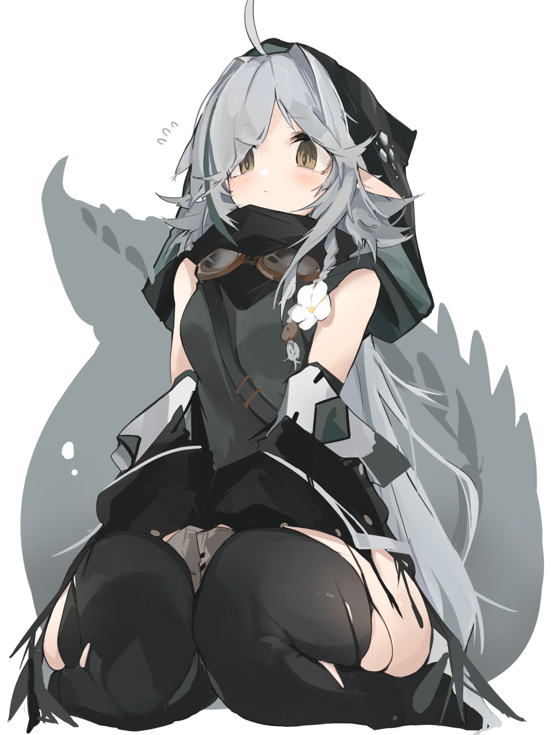 arknights mikojin pointy_ears sketch tail thighhighs tomimi_(arknights) torn_clothes