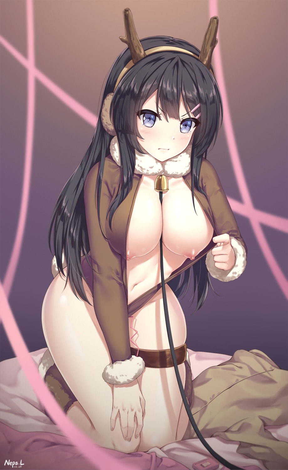 breasts horns neps-l nipples no_bra open_shirt sakurajima_mai seishun_buta_yarou vibrator