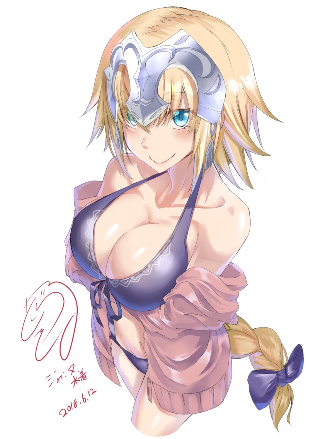 bikini breast_hold cleavage dorashieru fate/grand_order jeanne_d'arc jeanne_d'arc_(fate) open_shirt swimsuits