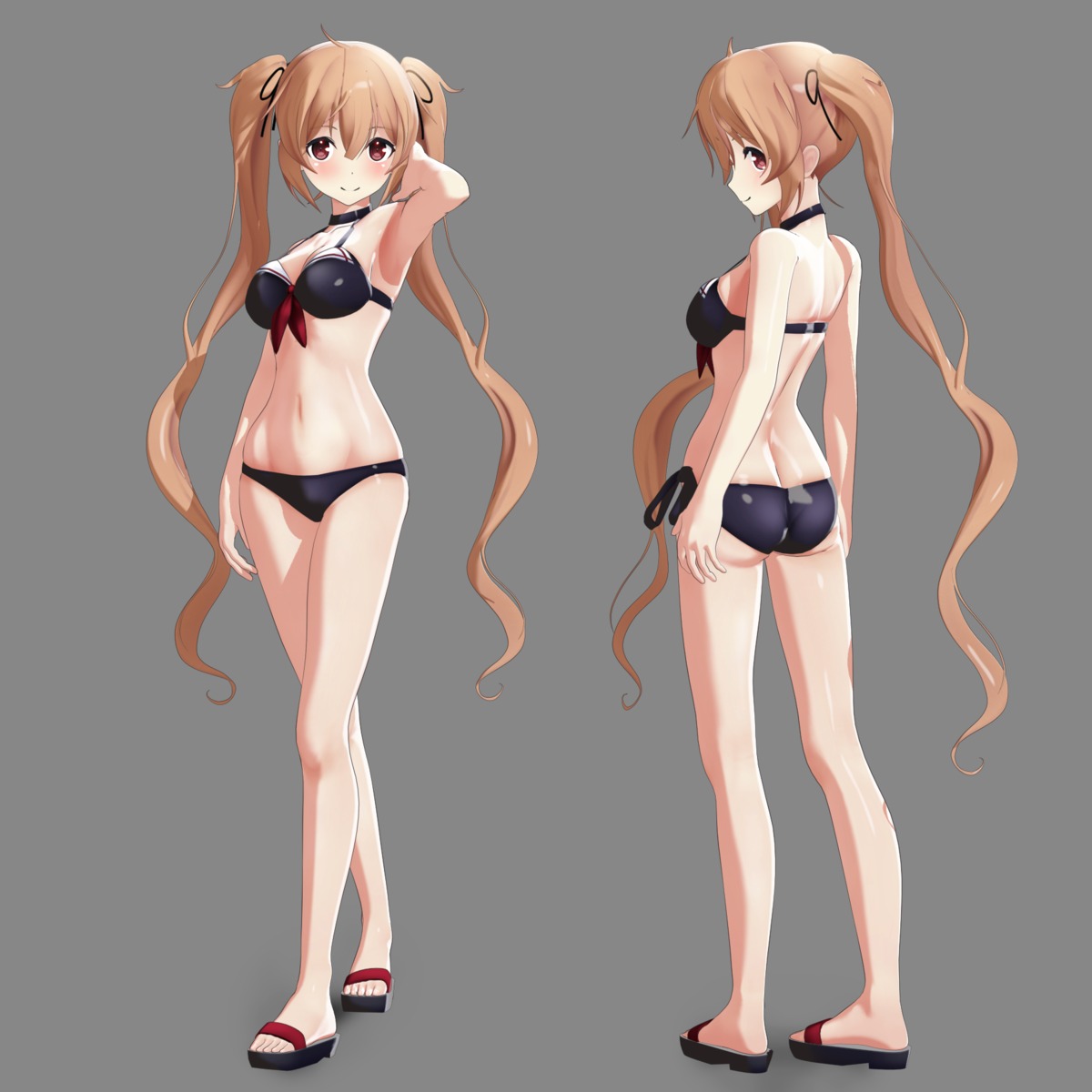 ass bikini cleavage kantai_collection murasame_(kancolle) pomp-chou swimsuits