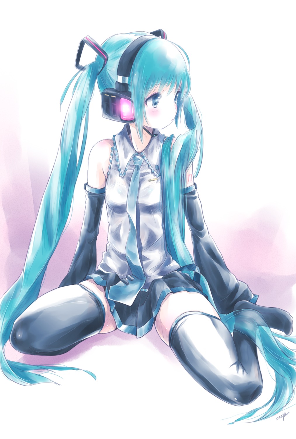 hatsune_miku headphones kowiru tattoo thighhighs vocaloid