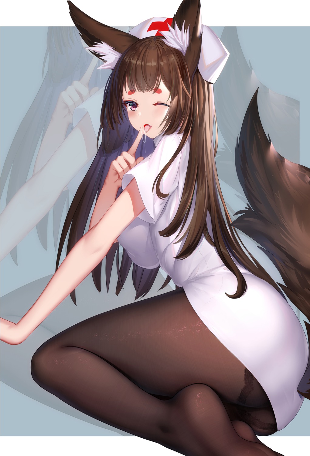 amagi_(azur_lane) animal_ears ass azur_lane hong_bai kitsune nurse pantsu pantyhose tail