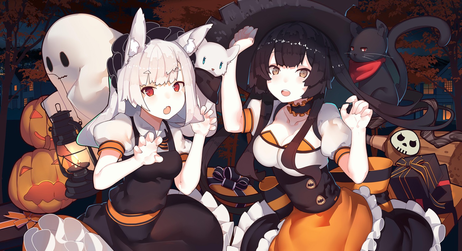 animal_ears cleavage dress halloween neko rain_lan witch