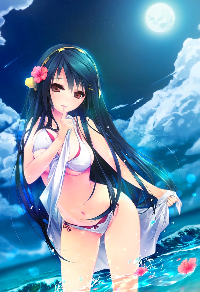 bikini bra haruna_(kancolle) ichikawa_noa kantai_collection pantsu swimsuits underboob wet wet_clothes